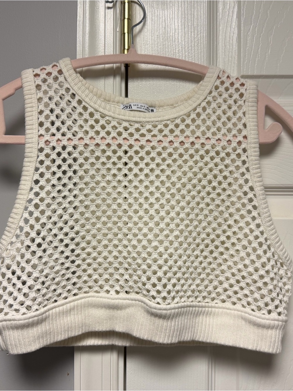 Zara Cream Open-Knit Crochet Crop Tank S